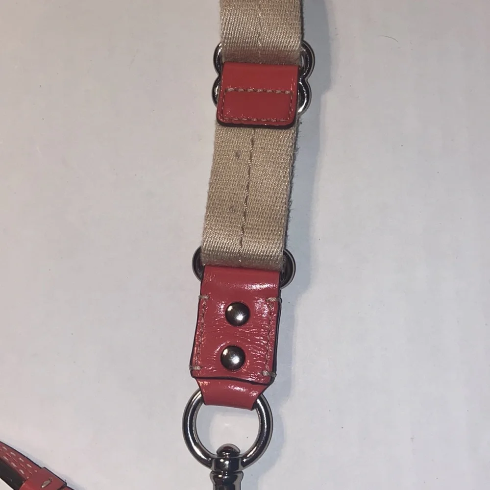 Tan and burnt orange Coach crossbody bag.